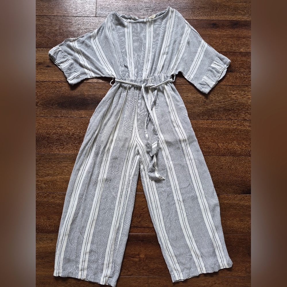 Cotton Bleu White Navy Stripe Wide Leg 100% Cotton Jumper Sz S